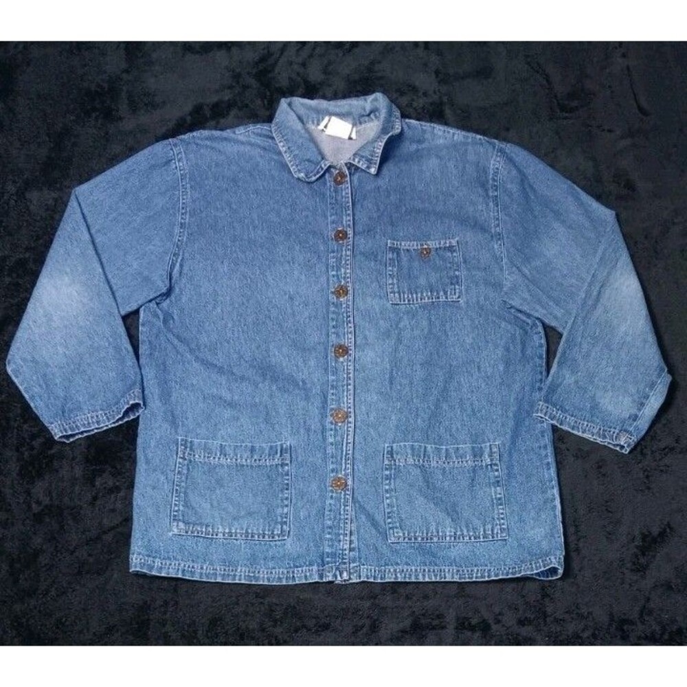 VTG 90s Teddi Denim Chore Feild Jacket Women M Barncoat Shacket Workwear Utility